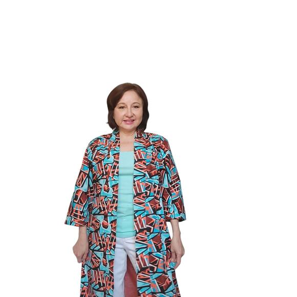 Dopamine Mid Century Mod Pink 60s Psychedelic Long Coat Handmade Teal - Picture 15 of 16